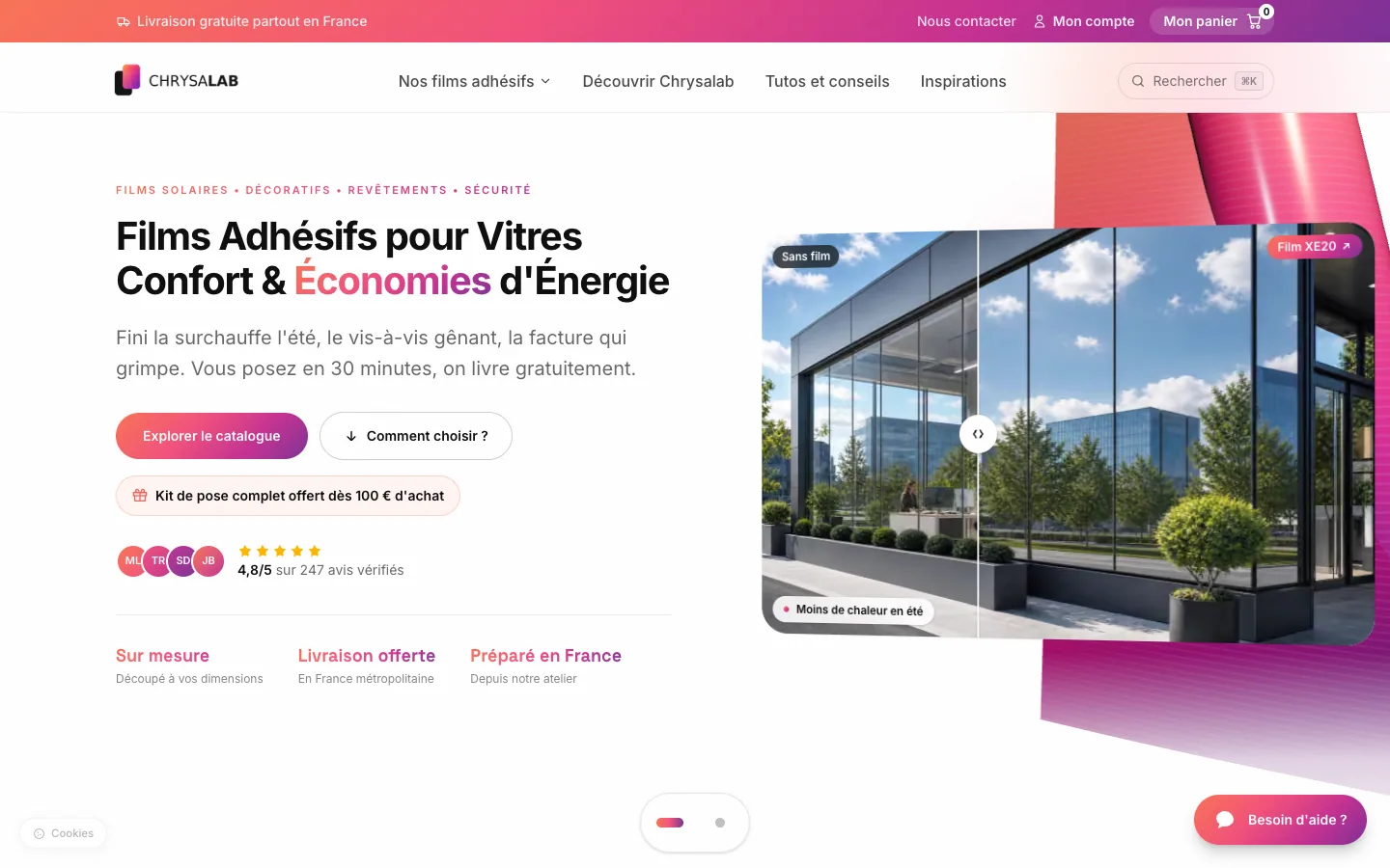 Page d’accueil du site e-commerce Chrysalab