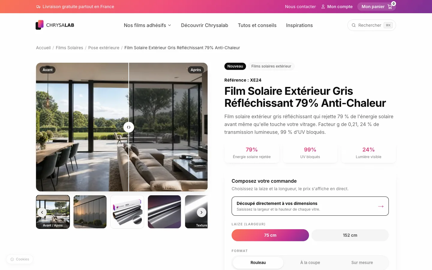 Fiche produit Chrysalab XE24 avec visuel avant et après