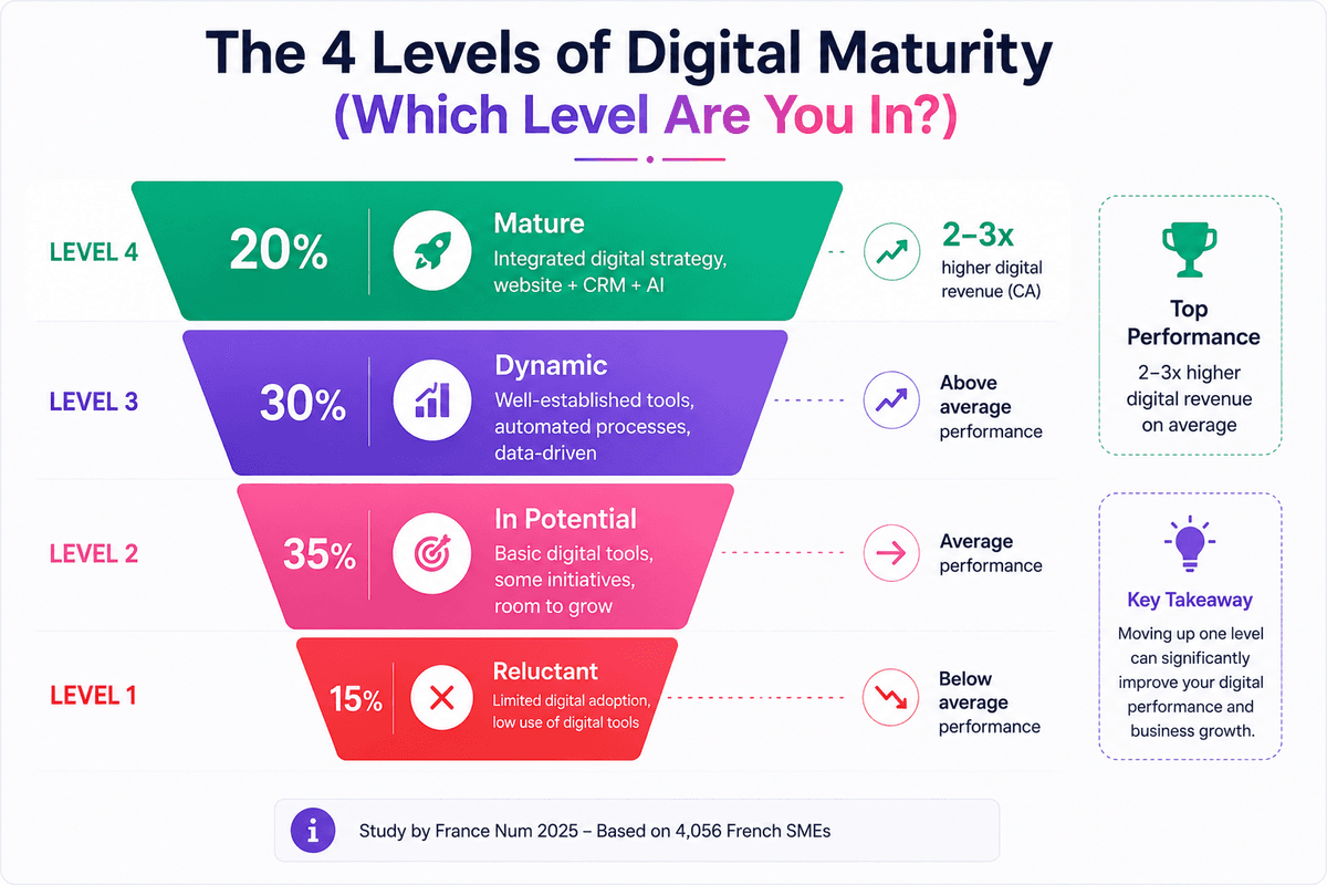 Pyramid 4 digital maturity levels French SMBs 2026 France Num barometer