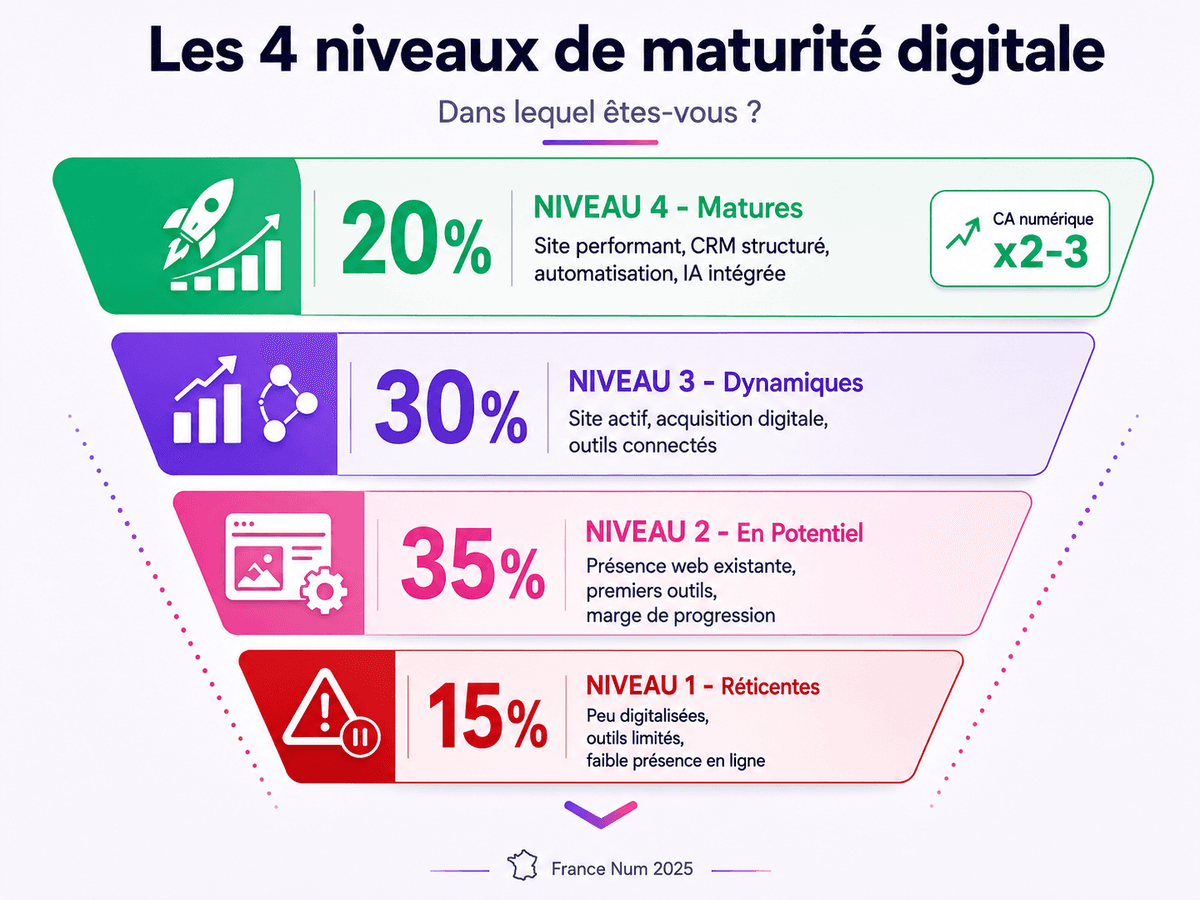 Pyramide 4 niveaux maturité digitale PME françaises 2026 baromètre France Num