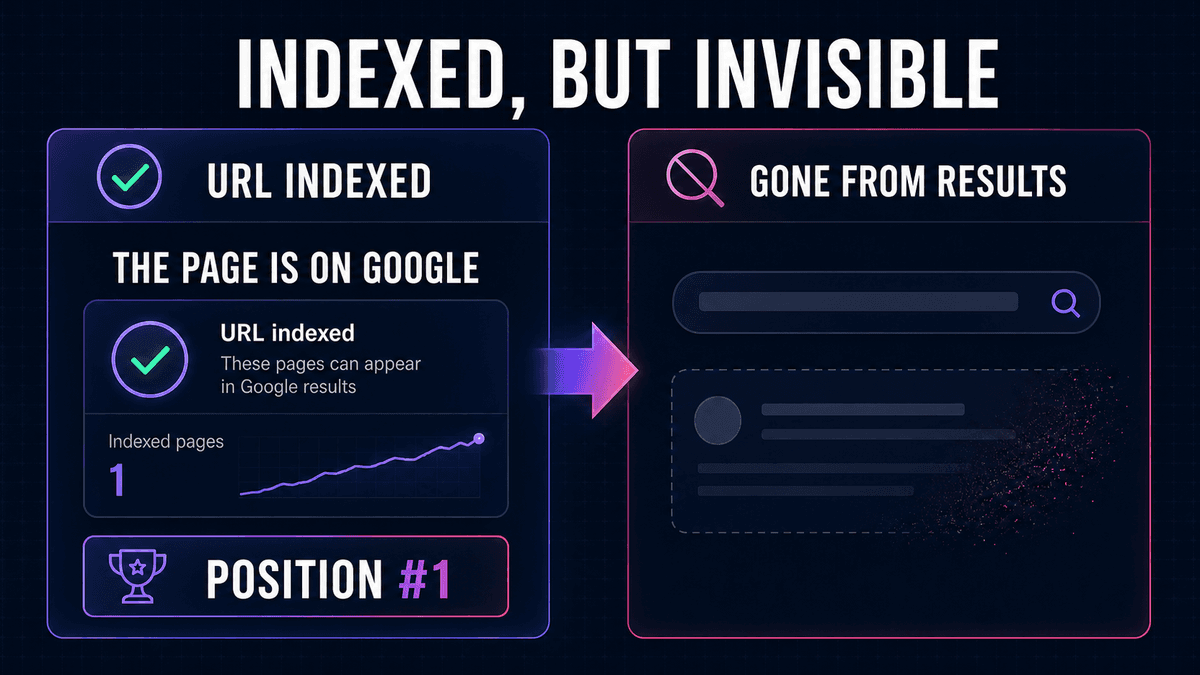 Search Console report stating a page is correctly indexed while it has vanished from search results