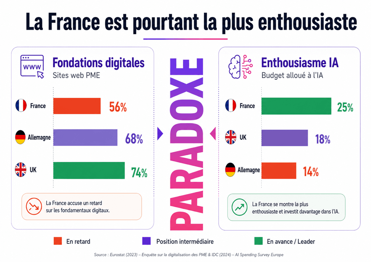 Paradoxe français : fondations digitales faibles vs enthousiasme IA élevé étude Ionos 2026