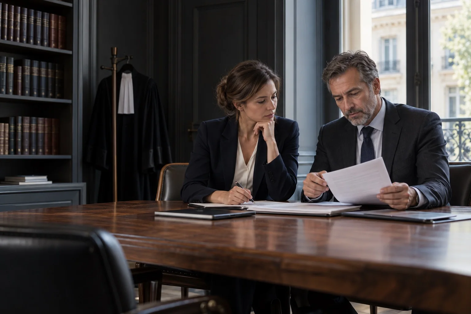 Échange entre avocats, illustration d’une publication pour les dirigeants