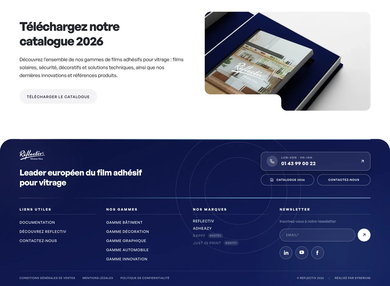 Reflectiv catalogue and footer