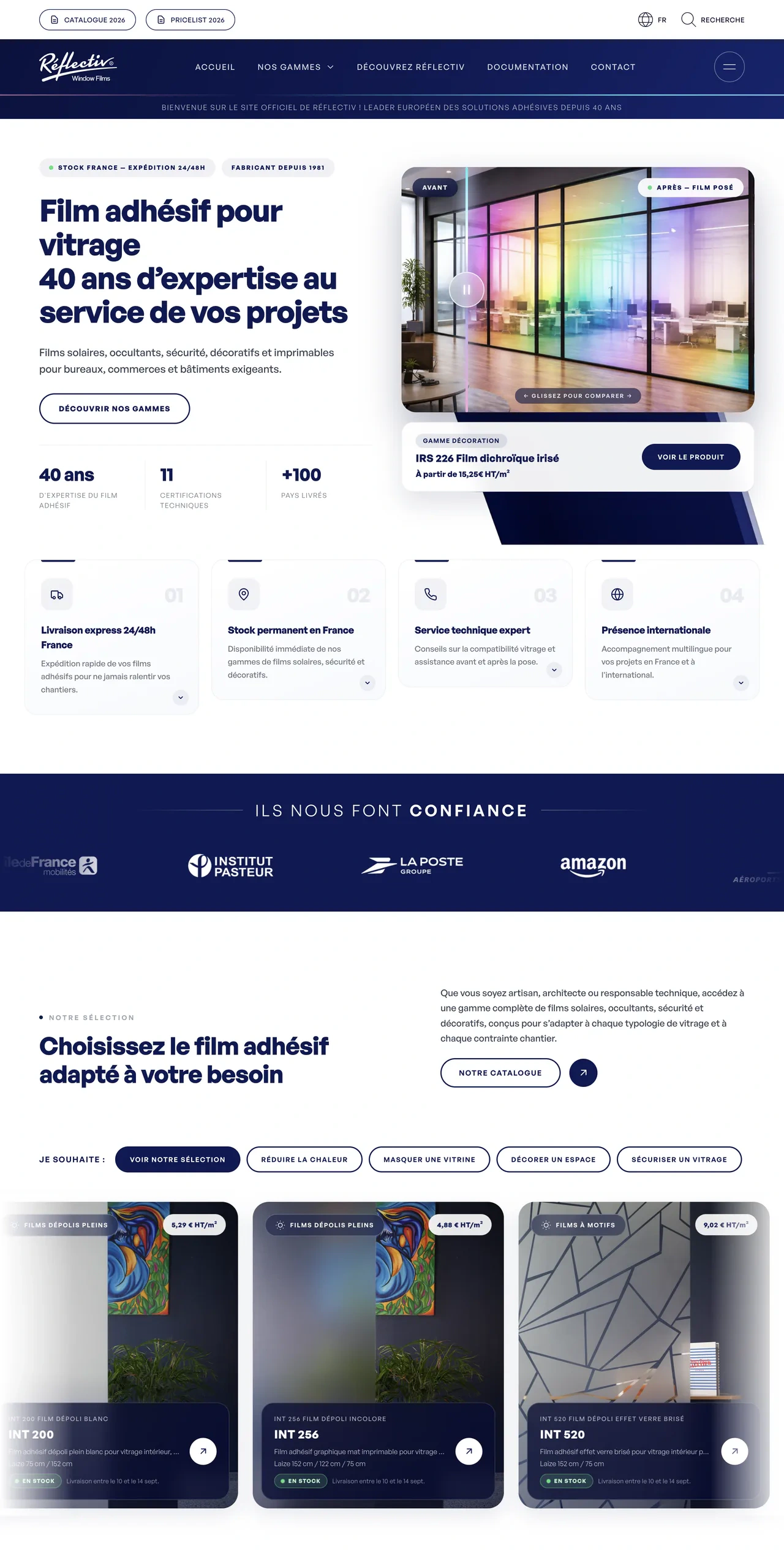 Reflectiv homepage and film selection